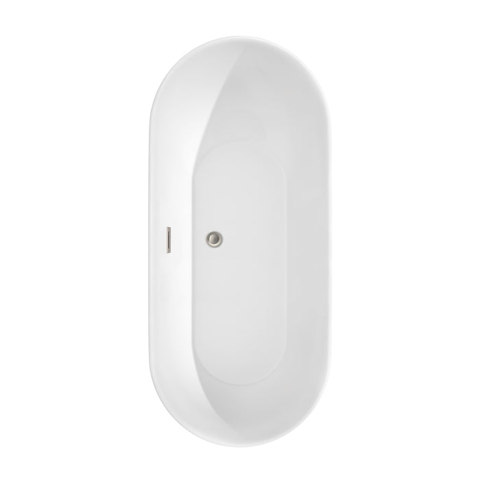 Wyndham Collection Melissa 65 Inch Freestanding Bathtub in White with Brushed Nickel Drain and Overflow Trim WCOBT100065BNTRIM