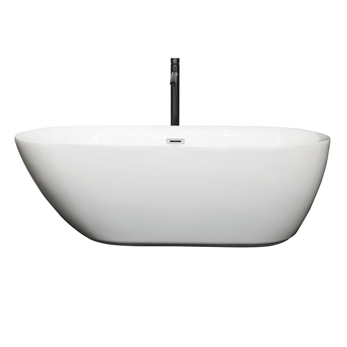 Wyndham Collection Melissa 65 Inch Freestanding Bathtub in White with Polished Chrome Trim and Floor Mounted Faucet