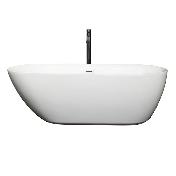 Wyndham Collection Melissa 65 Inch Freestanding Bathtub in White with Shiny White Trim and Floor Mounted Faucet