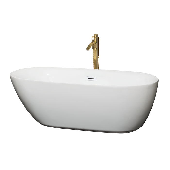 Wyndham Collection Melissa 65 Inch Freestanding Bathtub in White with Shiny White Trim and Floor Mounted Faucet