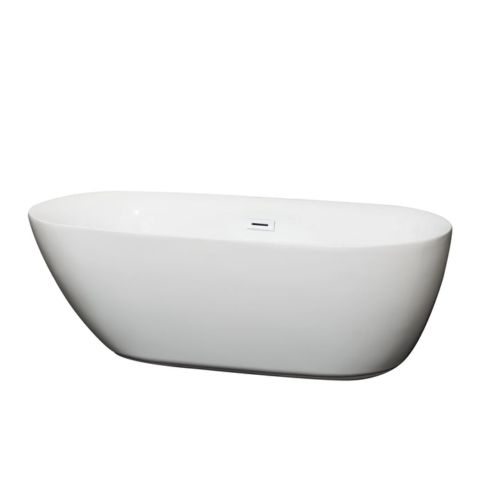 Wyndham Collection Melissa 65 Inch Freestanding Bathtub in White with Shiny White Drain and Overflow Trim WCOBT100065SWTRIM