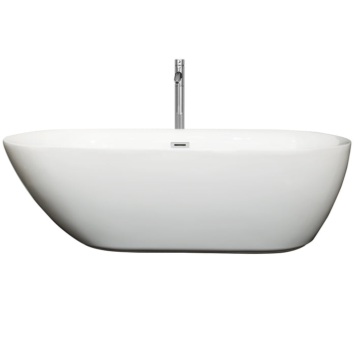 Wyndham Collection Melissa 71 Inch Freestanding Bathtub in White with Floor Mounted Faucet, Drain and Overflow Trim