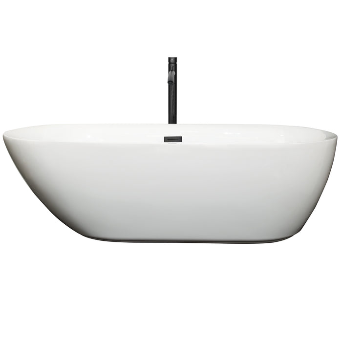 Wyndham Collection Melissa 71 Inch Freestanding Bathtub in White with Floor Mounted Faucet, Drain and Overflow Trim