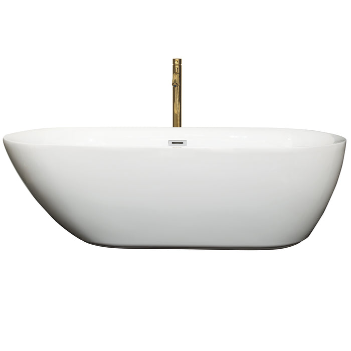 Wyndham Collection Melissa 71 Inch Freestanding Bathtub in White with Polished Chrome Trim and Floor Mounted Faucet