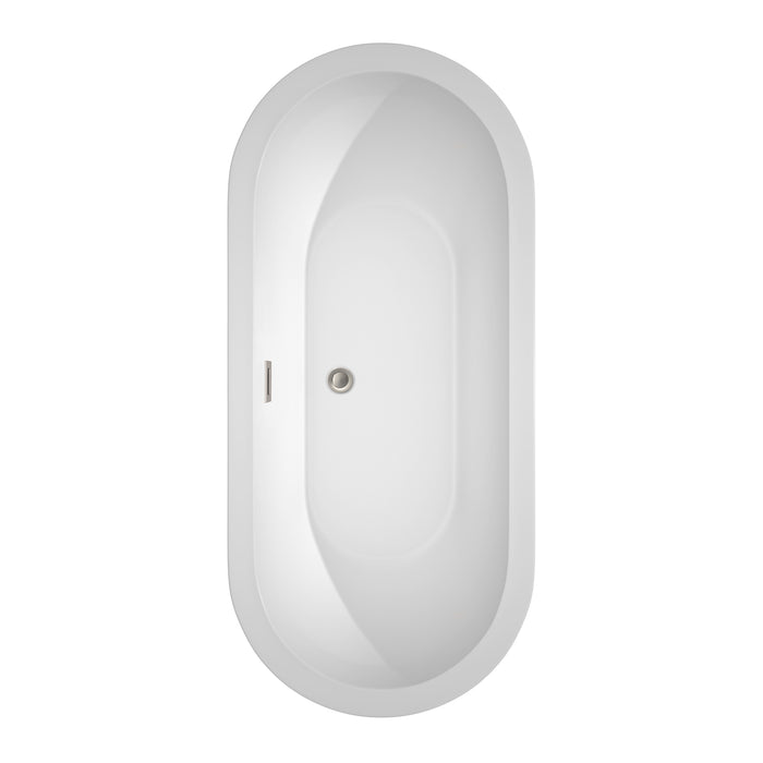 Wyndham Collection Soho 68 Inch Freestanding Bathtub in White with Brushed Nickel Drain and Overflow Trim WCOBT100268BNTRIM