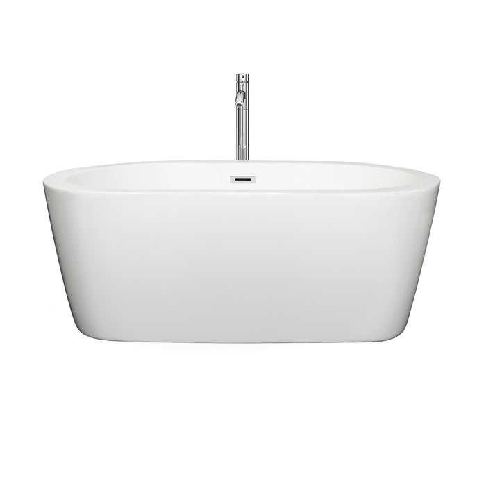 Wyndham Collection Mermaid 60 Inch Freestanding Bathtub in White with Floor Mounted Faucet, Drain and Overflow Trim