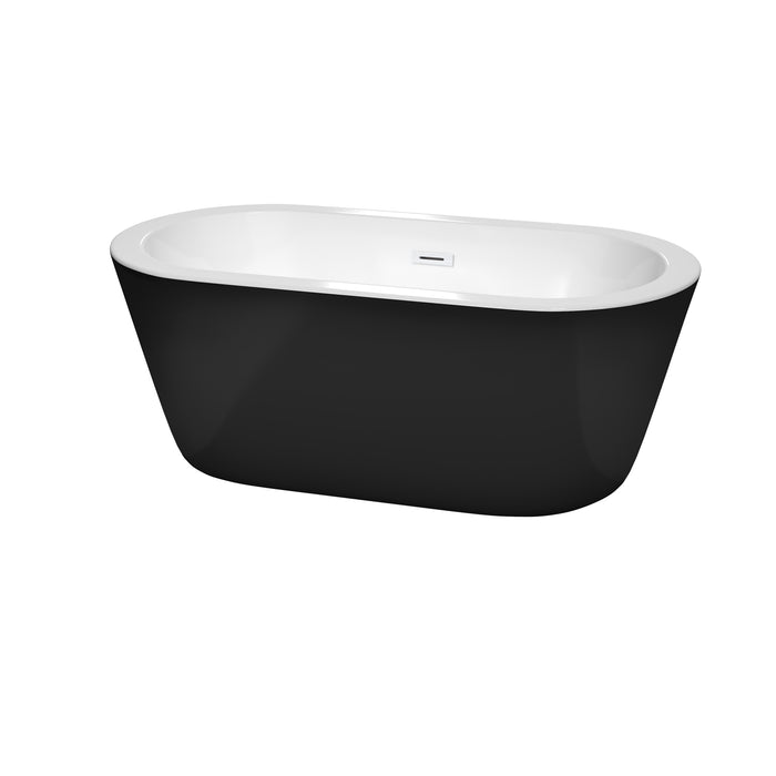 Wyndham Collection Mermaid 60 Inch Freestanding Bathtub in Black with White Interior with Shiny White Drain and Overflow Trim WCOBT100360BKSWTRIM