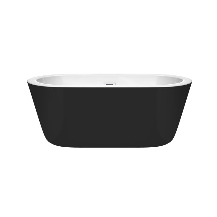Wyndham Collection Mermaid 60 Inch Freestanding Bathtub in Black with White Interior with Shiny White Drain and Overflow Trim WCOBT100360BKSWTRIM