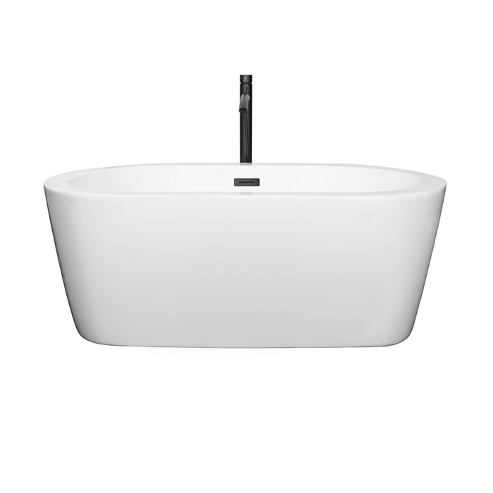 Wyndham Collection Mermaid 60 Inch Freestanding Bathtub in White with Floor Mounted Faucet, Drain and Overflow Trim