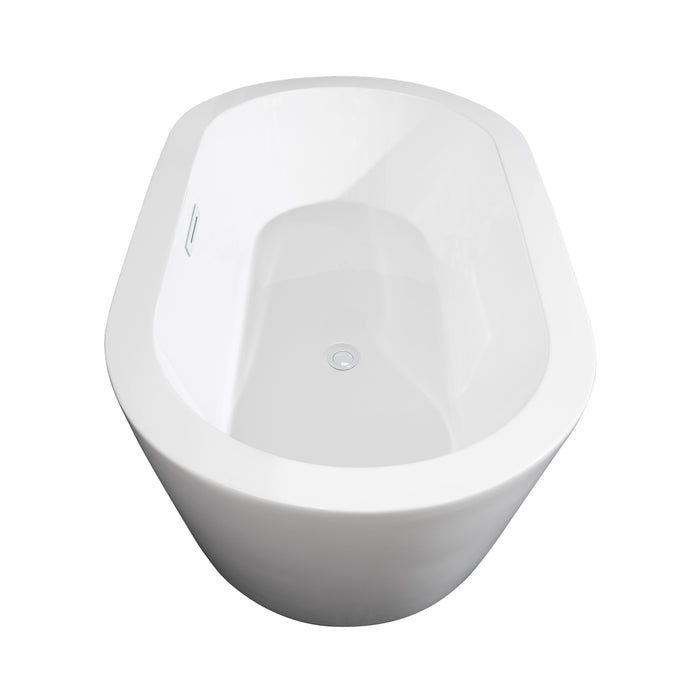 Wyndham Collection Mermaid 60 Inch Freestanding Bathtub in White with Shiny White Trim and Floor Mounted Faucet