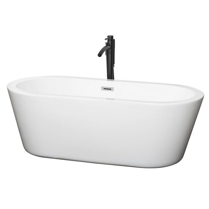 Wyndham Collection Mermaid 67 Inch Freestanding Bathtub in White with Polished Chrome Trim and Floor Mounted Faucet