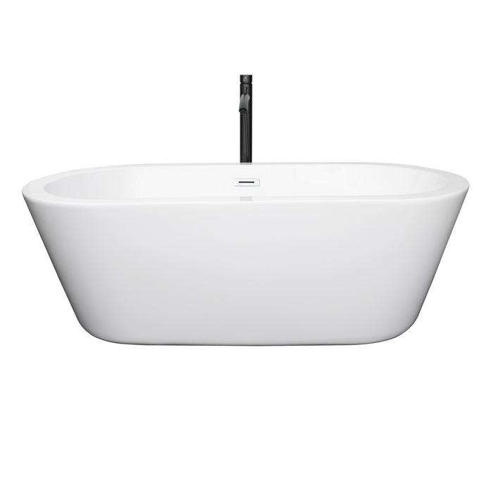 Wyndham Collection Mermaid 67 Inch Freestanding Bathtub in White with Shiny White Trim and Floor Mounted Faucet