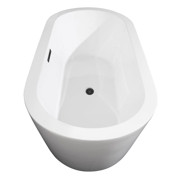 Wyndham Collection Mermaid 71 Inch Freestanding Bathtub in White with Floor Mounted Faucet, Drain and Overflow Trim