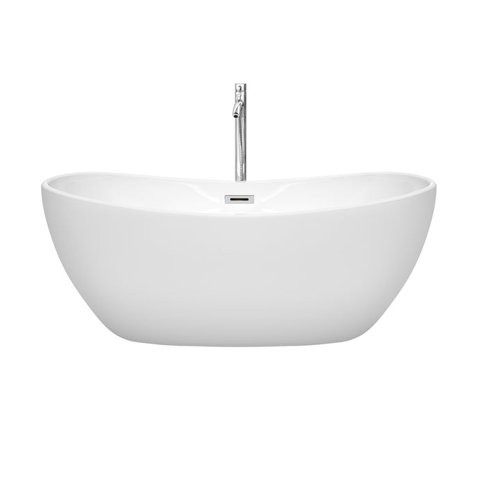 Wyndham Collection Rebecca 60 Inch Freestanding Bathtub in White with Floor Mounted Faucet, Drain and Overflow Trim