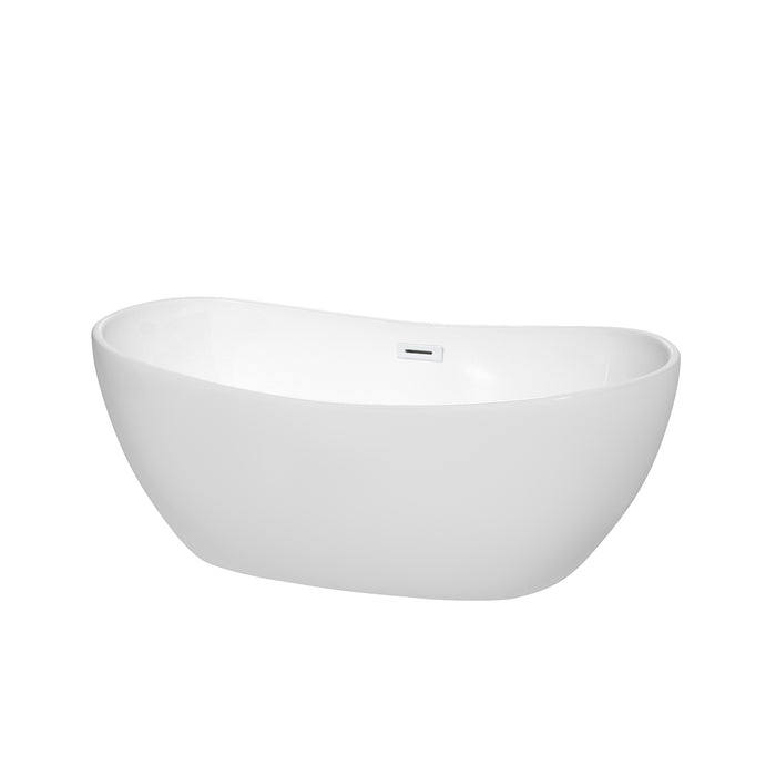 Wyndham Collection Rebecca 60 Inch Freestanding Bathtub in White with Shiny White Drain and Overflow Trim WCOBT101460SWTRIM