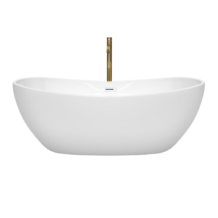 Wyndham Collection Rebecca 65 Inch Freestanding Bathtub in White with Shiny White Trim and Floor Mounted Faucet
