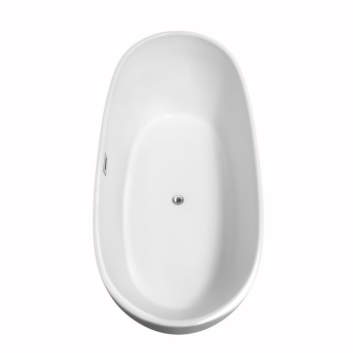 Wyndham Collection Rebecca 70 Inch Freestanding Bathtub in White with Floor Mounted Faucet, Drain and Overflow Trim