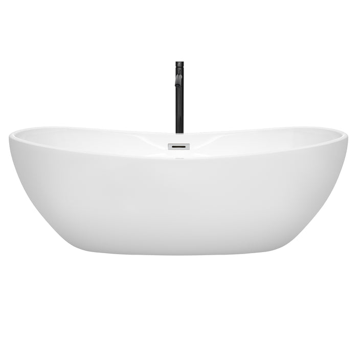 Wyndham Collection Rebecca 70 Inch Freestanding Bathtub in White with Polished Chrome Trim and Floor Mounted Faucet