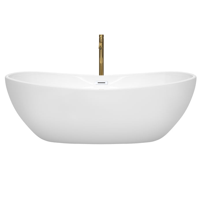 Wyndham Collection Rebecca 70 Inch Freestanding Bathtub in White with Shiny White Trim and Floor Mounted Faucet