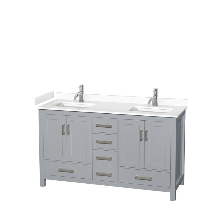 Wyndham Collection Sheffield 60 Inch Double Bathroom Vanity in Gray, Undermount Square Sinks