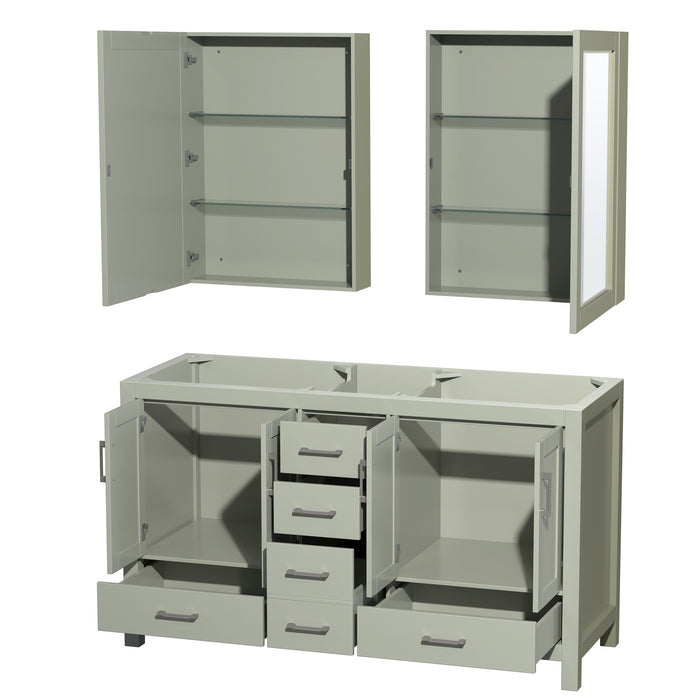 Wyndham Collection Sheffield 60 inch Double Bathroom Vanity in Light Green, No Countertop, No Sinks, Brushed Nickel Trim