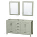 Wyndham Collection Sheffield 60 inch Double Bathroom Vanity in Light Green, No Countertop, No Sinks, Brushed Nickel Trim