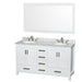 Wyndham Collection Sheffield 60 Inch Double Bathroom Vanity in White, White Carrara Marble Countertop, Undermount Oval Sinks