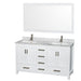 Wyndham Collection Sheffield 60 Inch Double Bathroom Vanity in White, Undermount Square Sinks