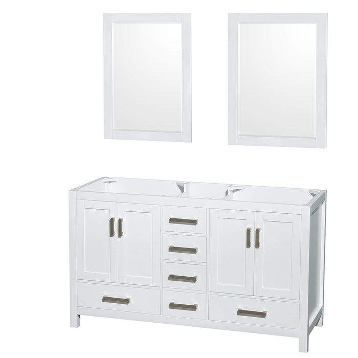 Wyndham Collection Sheffield 60 Inch Double Bathroom Vanity in White, No Countertop, No Sinks