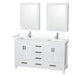 Wyndham Collection Sheffield 60 Inch Double Bathroom Vanity in White, Undermount Square Sinks