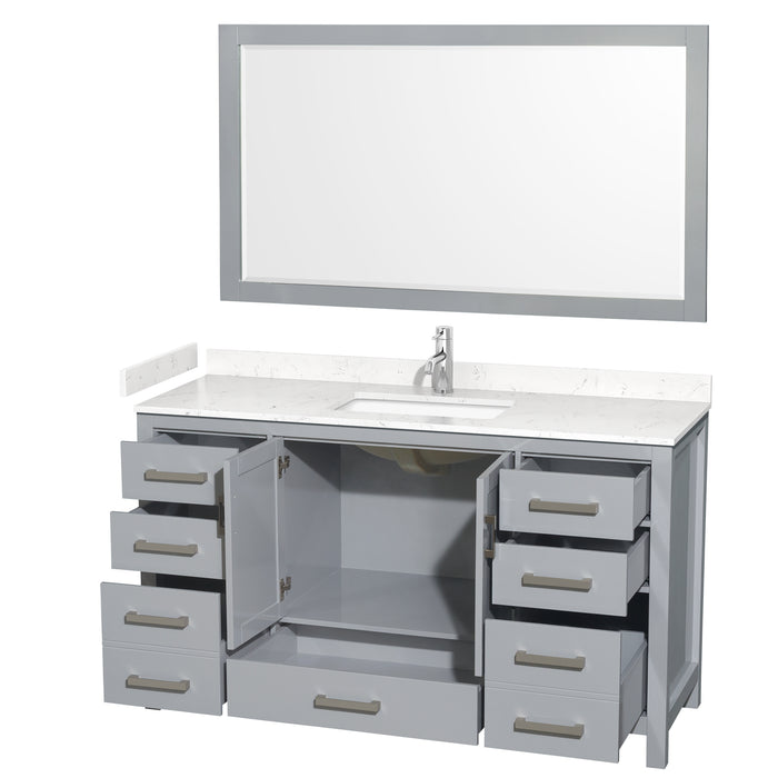Wyndham Collection Sheffield 60 Inch Single Bathroom Vanity in Gray, Carrara Cultured Marble Countertop, Undermount Square Sink