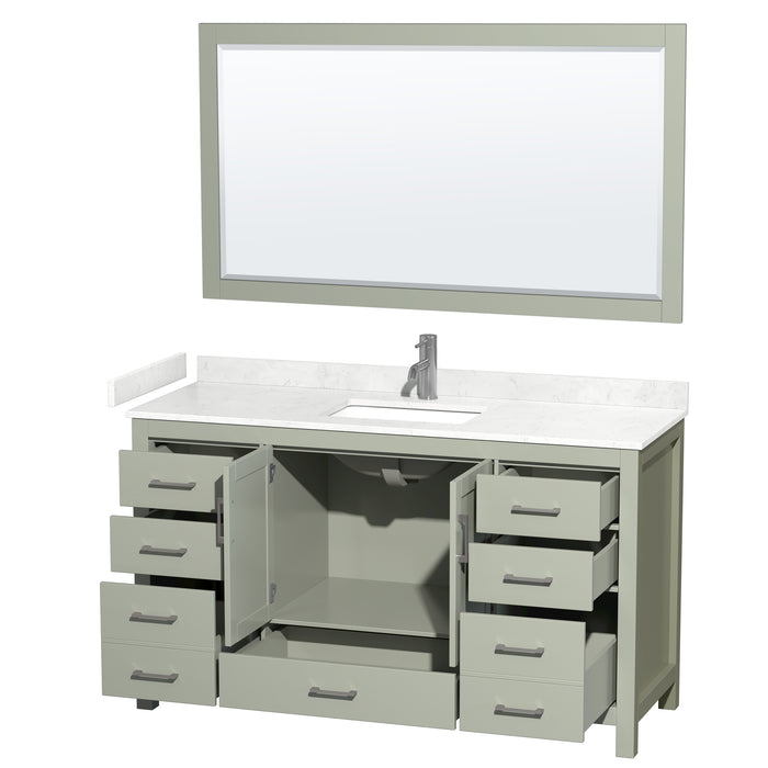 Wyndham Collection Sheffield 60 inch Single Bathroom Vanity in Light Green, Carrara Cultured Marble Countertop, Undermount Square Sink, Brushed Nickel Trim