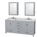 Wyndham Collection Sheffield 72 Inch Double Bathroom Vanity in Gray, White Carrara Marble Countertop