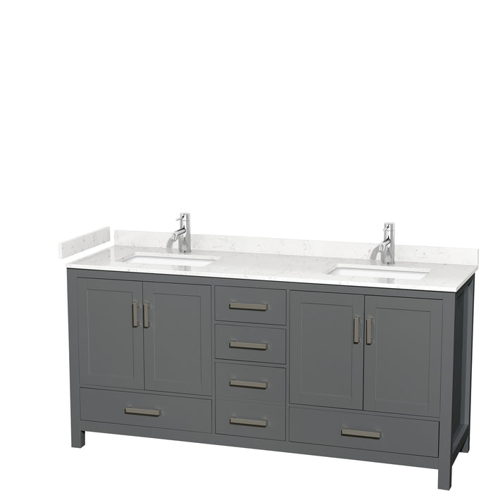 Wyndham Collection Sheffield 72 Inch Double Bathroom Vanity in Dark Gray, Carrara Cultured Marble Countertop, Undermount Square Sinks