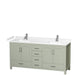 Wyndham Collection Sheffield 72 inch Double Bathroom Vanity in Light Green, White Cultured Marble Countertop, Undermount Square Sinks, Brushed Nickel Trim