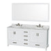 Wyndham Collection Sheffield 72 Inch Double Bathroom Vanity in White, White Carrara Marble Countertop, Undermount Oval Sinks