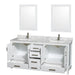 Wyndham Collection Sheffield 72 Inch Double Bathroom Vanity in White, Undermount Square Sinks