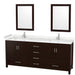 Wyndham Collection Sheffield 80 Inch Double Bathroom Vanity in Espresso, Carrara Cultured Marble Countertop, Undermount Square Sinks
