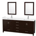 Wyndham Collection Sheffield 80 Inch Double Bathroom Vanity in Espresso, White Cultured Marble Countertop, Undermount Square Sinks