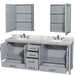 Wyndham Collection Sheffield 80 Inch Double Bathroom Vanity in Gray, White Carrara Marble Countertop, Undermount Oval Sinks