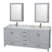 Wyndham Collection Sheffield 80 Inch Double Bathroom Vanity in Gray, Undermount Square Sinks