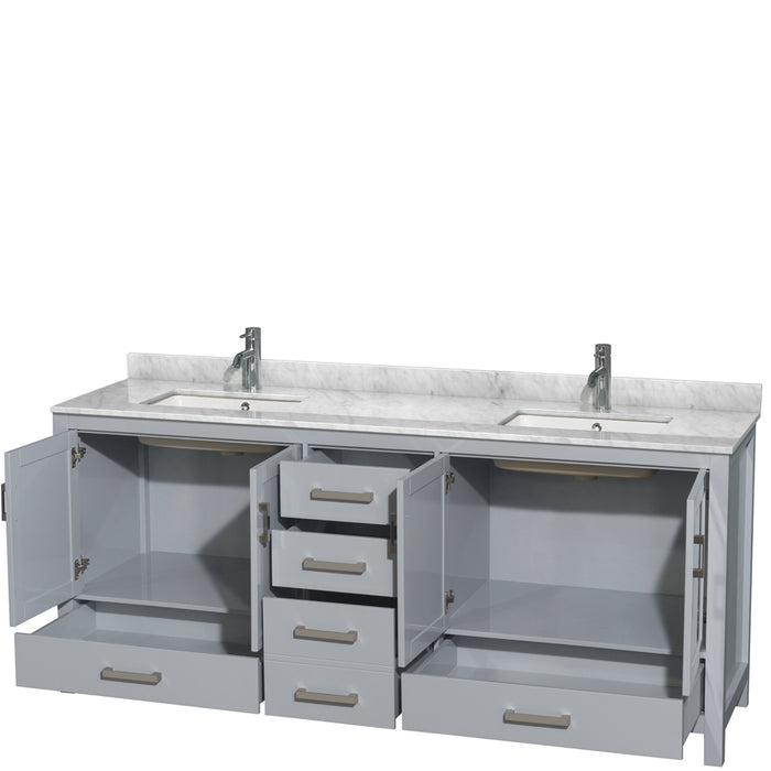 Wyndham Collection Sheffield 80 Inch Double Bathroom Vanity in Gray, Undermount Square Sinks