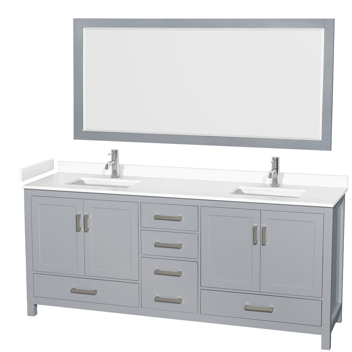 Wyndham Collection Sheffield 80 Inch Double Bathroom Vanity in Gray, Undermount Square Sinks