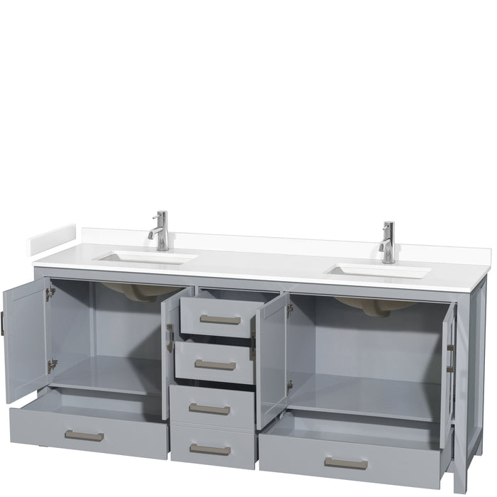 Wyndham Collection Sheffield 80 Inch Double Bathroom Vanity in Gray, Undermount Square Sinks