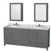 Wyndham Collection Sheffield 80 Inch Double Bathroom Vanity in Dark Gray, White Carrara Marble Countertop