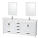 Wyndham Collection Sheffield 80 Inch Double Bathroom Vanity in White, Carrara Cultured Marble Countertop, Undermount Square Sinks