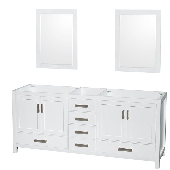 Wyndham Collection Sheffield 80 Inch Double Bathroom Vanity in White, No Countertop, No Sinks