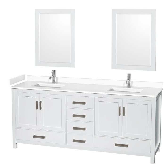 Wyndham Collection Sheffield 80 Inch Double Bathroom Vanity in White, White Cultured Marble Countertop, Undermount Square Sinks