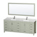 Wyndham Collection Sheffield 84 inch Double Bathroom Vanity in Light Green, Undermount Square Sinks, Brushed Nickel Trim