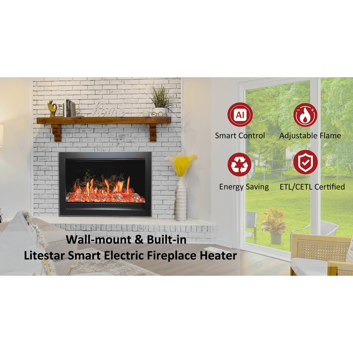Litedeer Homes LiteStar 38" Smart Electric Fireplace Insert with App Diamond-like Crystal - ZEF38VC-C
